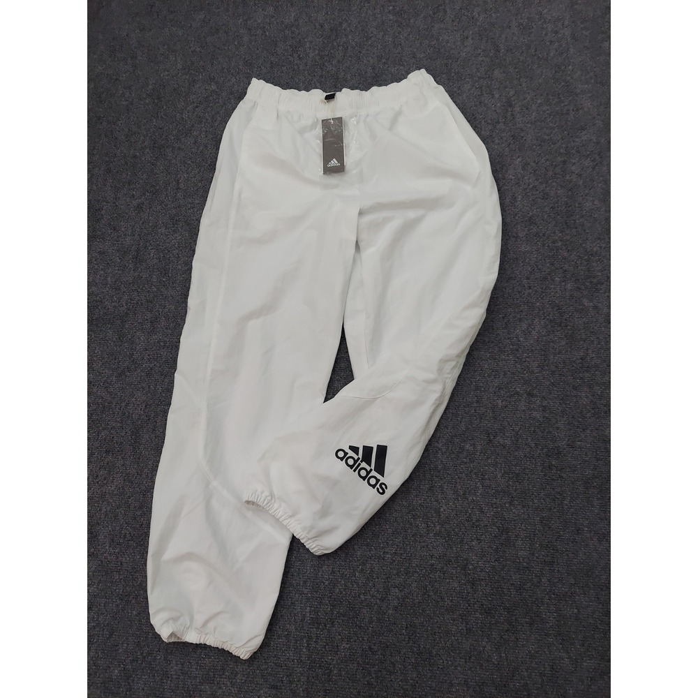 Adidas Track Pants Womens Medium 12-14 White Black Logo Joggers Drawstring Baggy